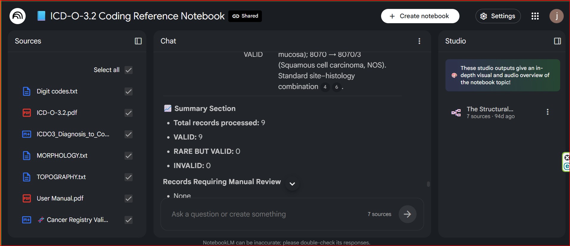 AI validation report showing Total records processed: 9, VALID: 9, RARE BUT VALID: 0, INVALID: 0. Records Requiring Manual Review: None.
